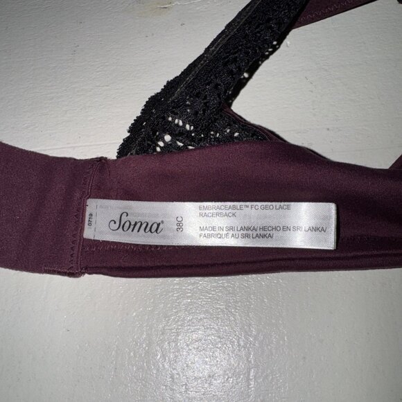 Soma Embraceable Full Cov Geo Lace Racerback Underwire Lined Bra Size 38C - Picture 6 of 11